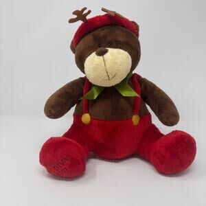 2007 Godiva Christmas Bear in Overalls 12" Plush Soft Toy Stuffed Animal